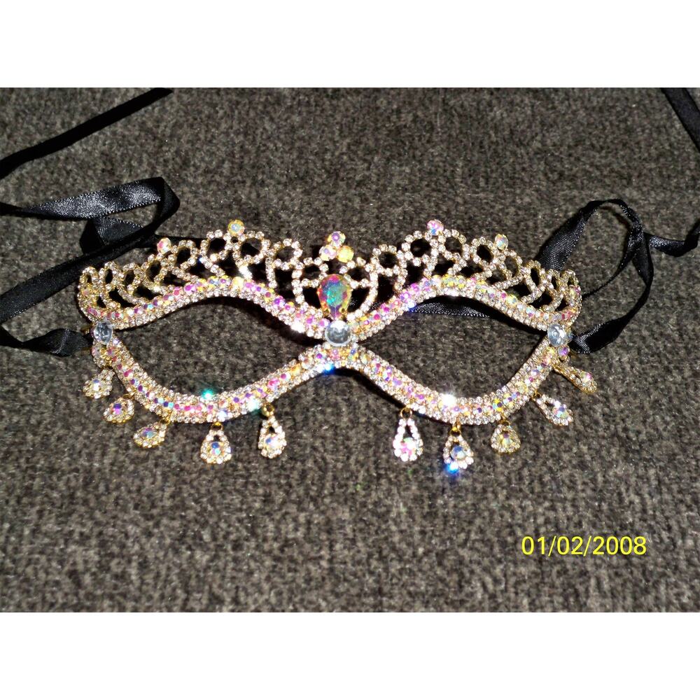 Gold AB dangle costume masquerade Halloween cosplay party ball holiday mask